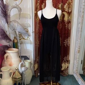 Black Spaghetti Strap Dress with Sheer Overlay
